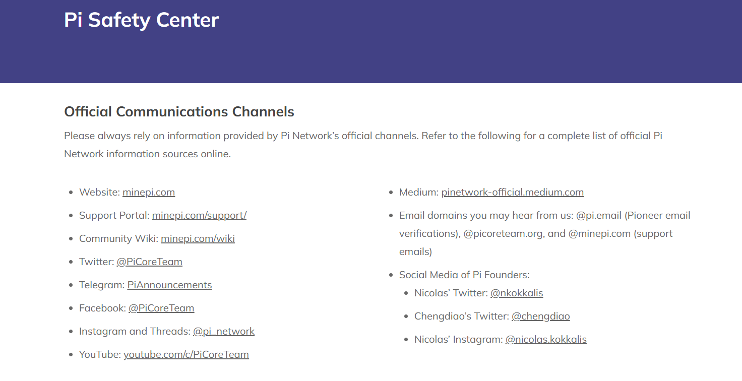 Official Communications Channels Oficiální komunikační kanály Pi Network