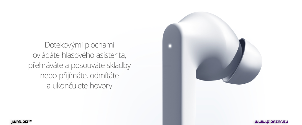Bezdrátová sluchátka O2 pods+ Mark II. s ANC, černá - Snadné dotykové ovládání