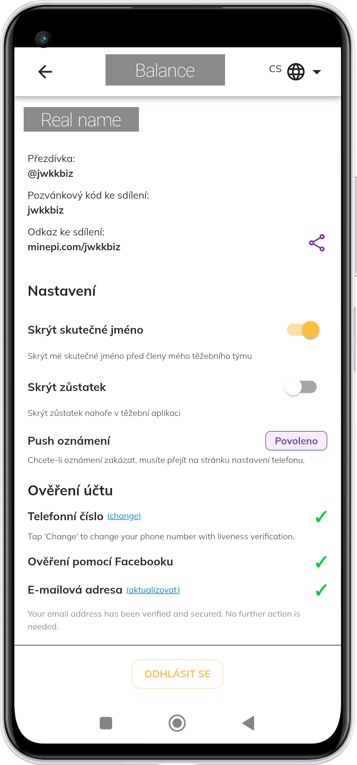 [CZ](1.) Screen z aplikace Pi Network jak to má vypadat když je vše nastaveno v pořádku