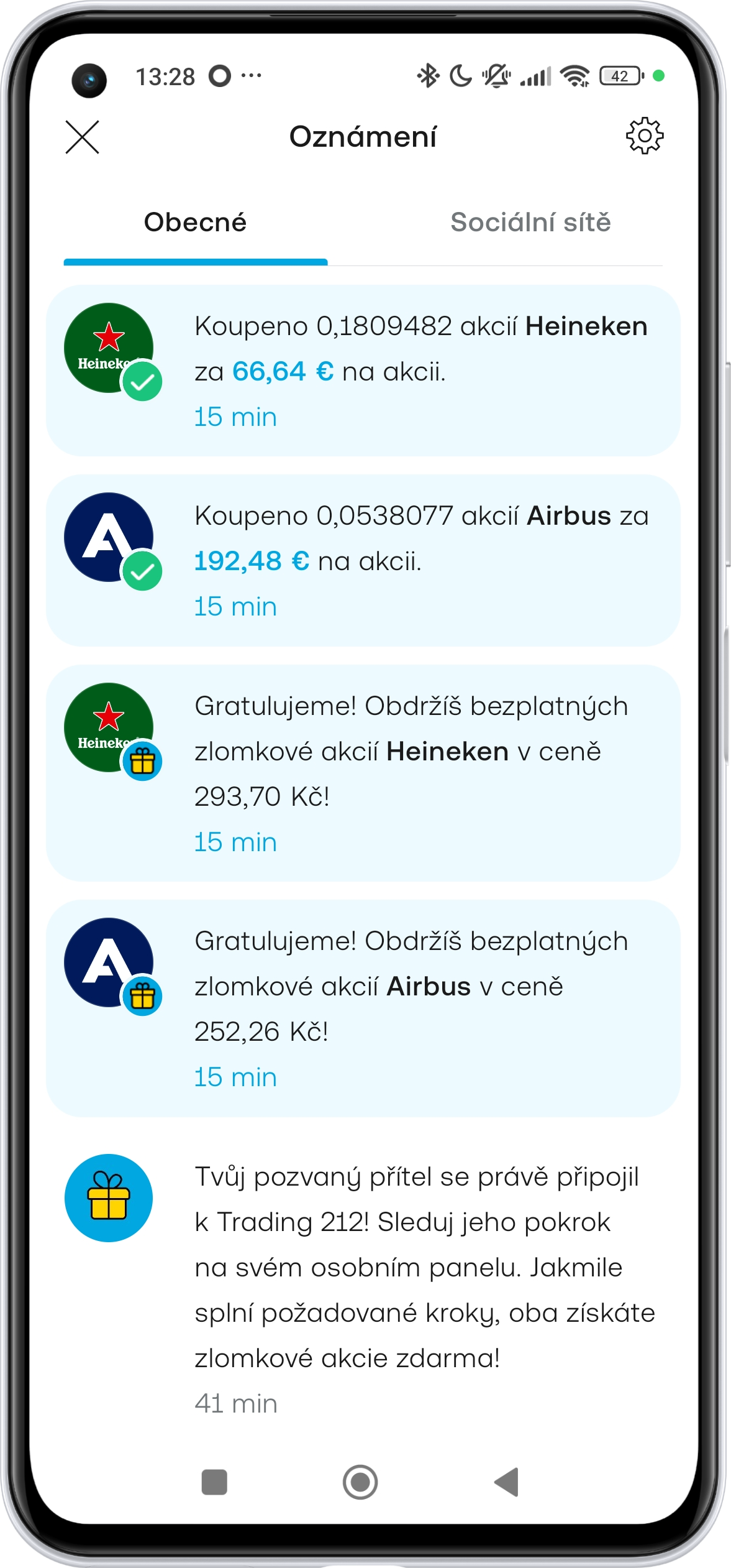 Trading 212 - Získej akcie zdarma - Oznámení o získaných akciích